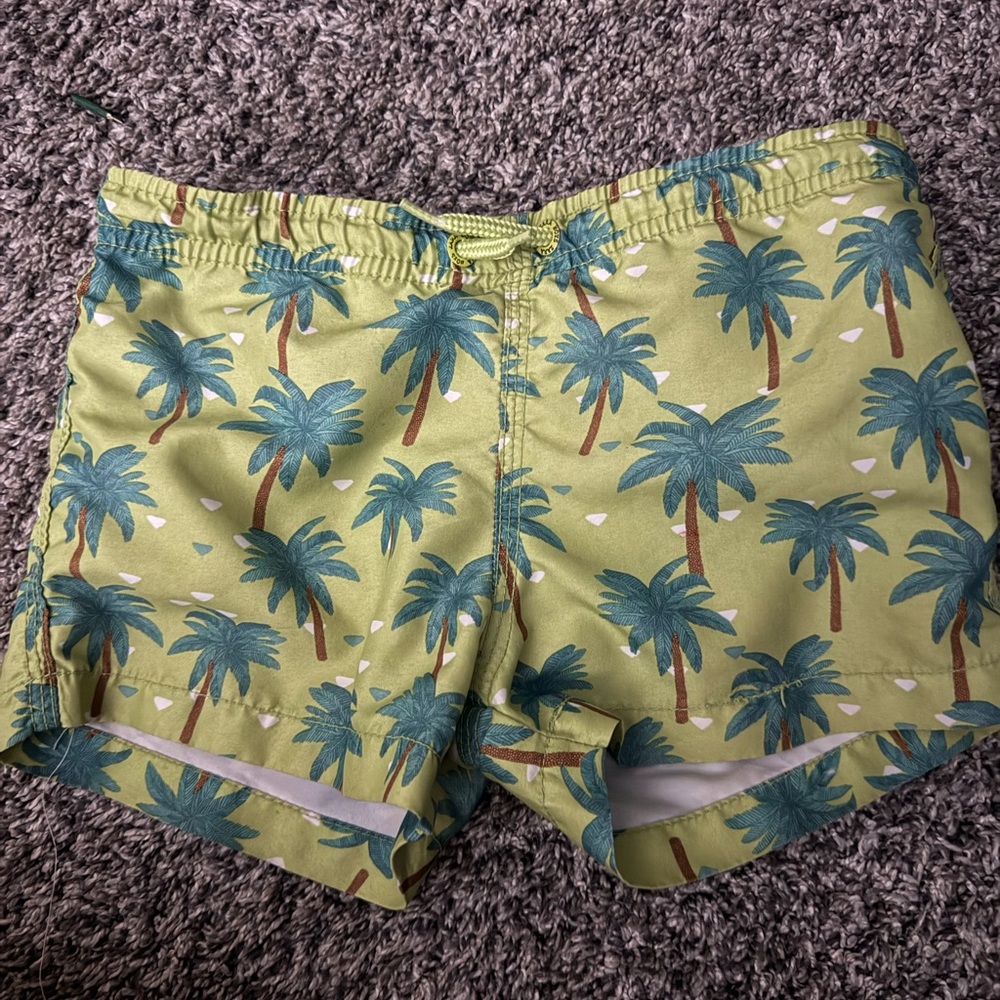 Zara Kids Green Palm Print Swim Trunks